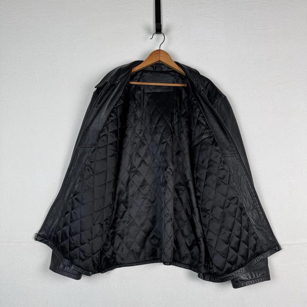 Trader Bay Leather Jacket Mens‎ Size XL Black Full Zip Heavyweight Flight Bomber - Picture 2 of 9